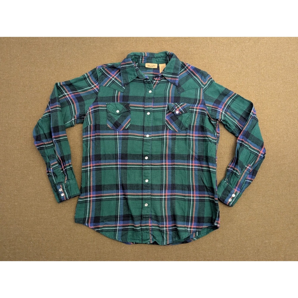 Women's Wrangler Western Flannel Shirt with Pearl Snap Buttons Men's Medium